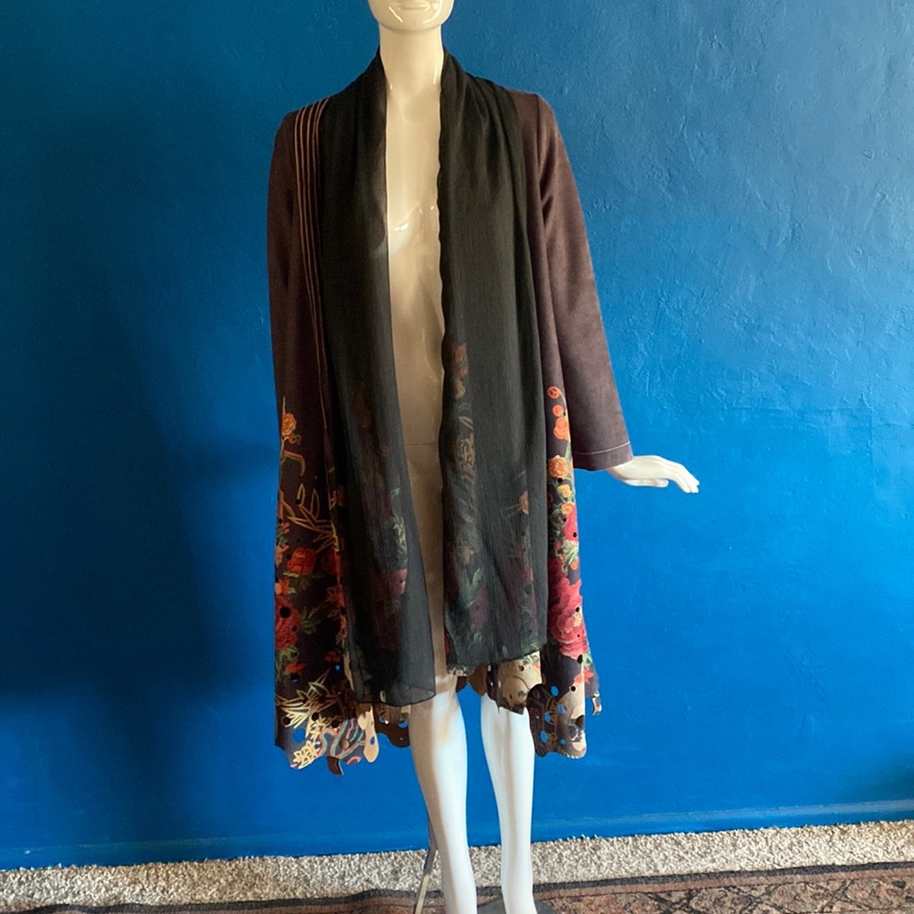 Adore  Swing Coat. Trench Jacket With Floral Embroidery & Scarf